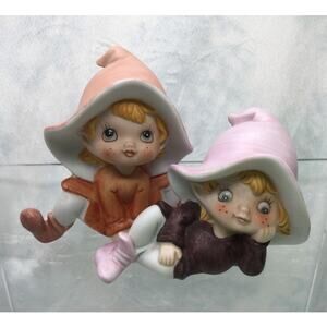 Vintage Homco Pair of Porcelain Elf Pixies Figurines 5213